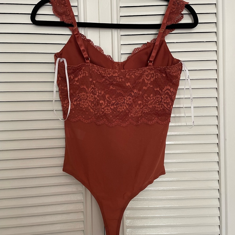 Lulus Wow-Worthy Rust Brown Lace Bustier Bodysuit - Picture 8 of 8